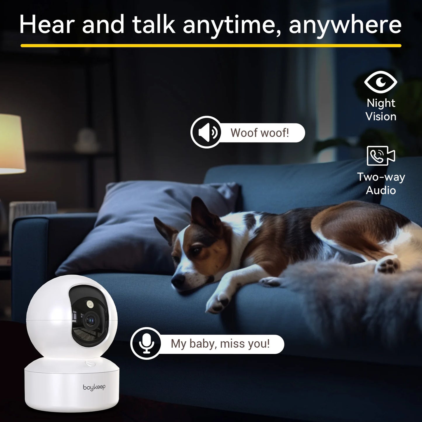 Smart Pet Camera – 2K WiFi with Night Vision & Two-Way Audio