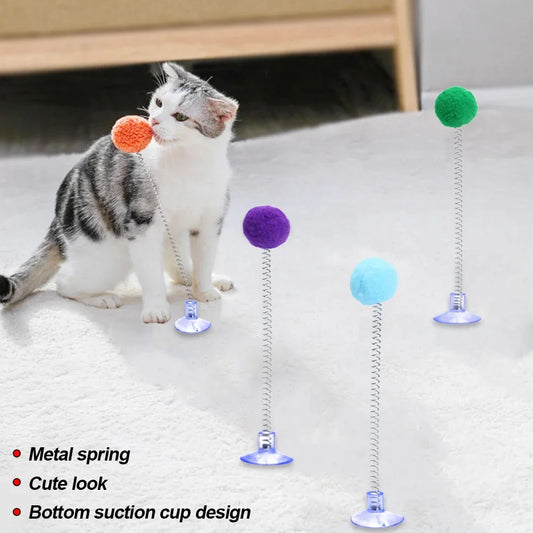 Spring Teaser Cat Toy with Suction Cup – Bouncy Fur Ball for Playful Cats